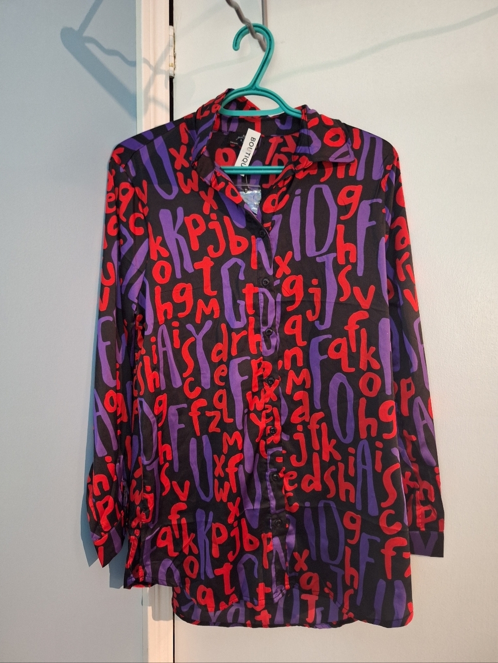 Milk And Honey Alphabet Print Button Down Shirt Size Medium New With Tags